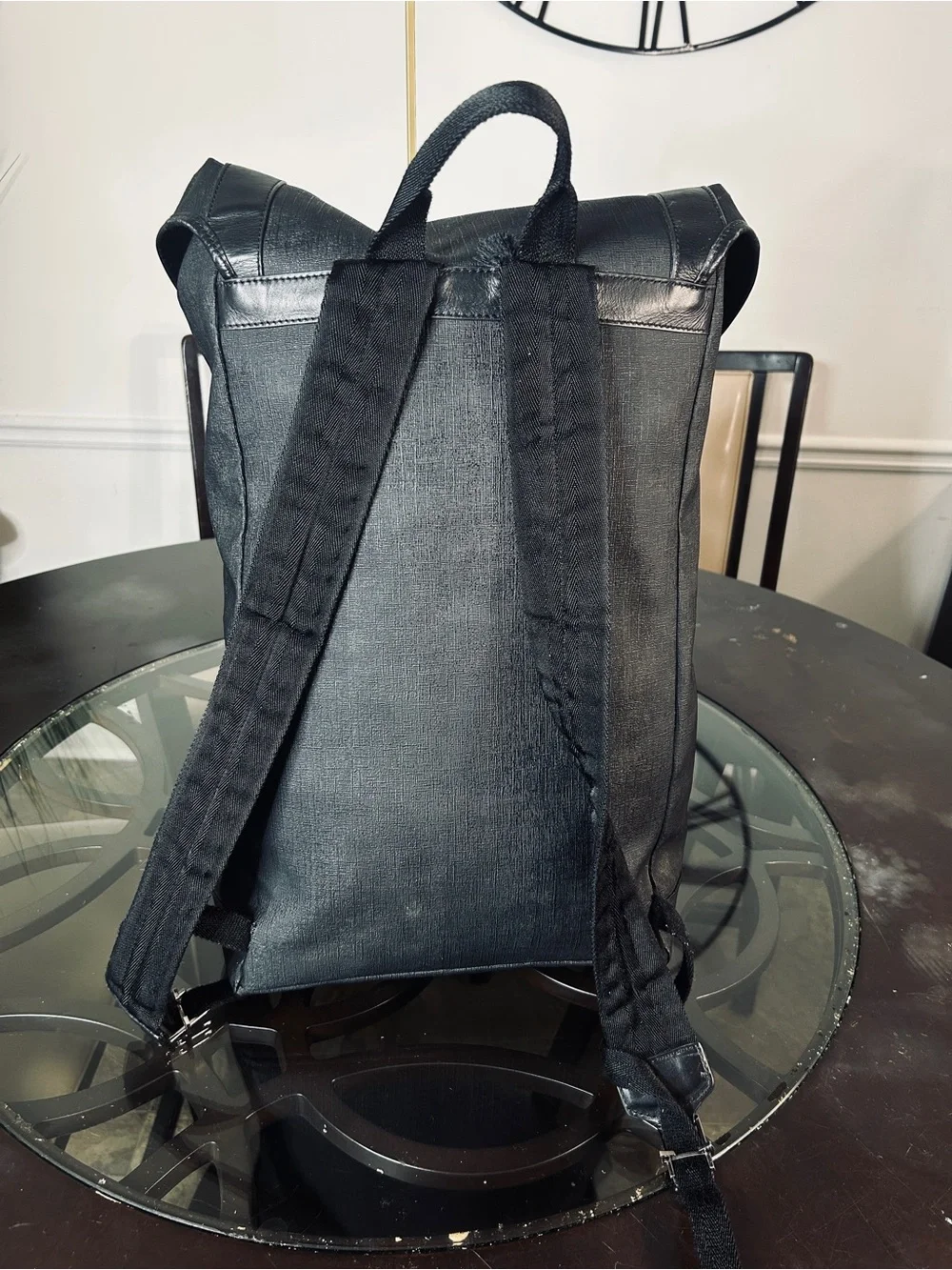 Gucci Interlocking G Backpack Black Coated Canvas Large Travel Bag 246321